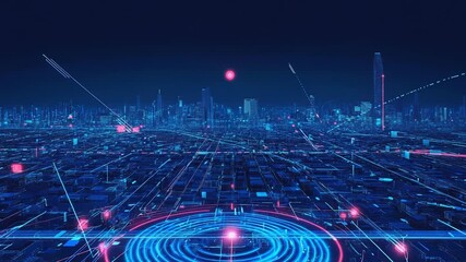Wall Mural - Digital cityscape illuminating data flow and global network connectivity