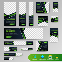 Wall Mural - Business web banner set template design with different format sizes. Black and green. vector