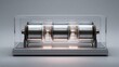 © David - Modern metallic cylindrical objects inside a transparent protective case