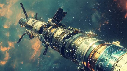 Wall Mural - Spaceship traveling through cosmic nebula in deep space