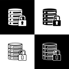 Wall Mural - Set Server security with closed padlock icon isolated on black and white background. Security, safety, protection concept. Vector