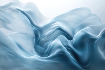 Wall Mural - A captivating abstract image featuring undulating waves of translucent, finely textured light blue fabric or fluid, creating a serene, dynamic, and ethereal visual.