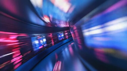 Wall Mural - Moving through abstract blue pink neon tunnel