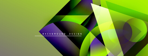 Wall Mural - Abstract geometric shapes overlap, creating vibrant green, purple gradients. Modern design element for backgrounds, presentations.
