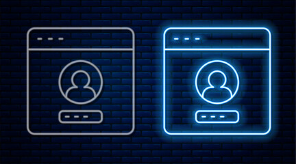 Wall Mural - Glowing neon line Create account screen icon isolated on brick wall background. Vector