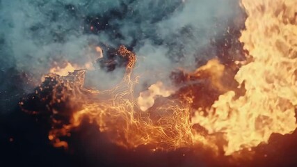 Wall Mural - Energetic smoke and fire particles creating abstract chaos