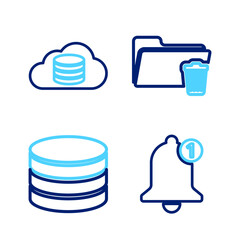 Wall Mural - Set line Bell, Database, Delete folder and Cloud database icon. Vector
