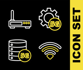 Wall Mural - Set line Setting 5G network, Wi-Fi wireless, Server and Router and wi-fi signal icon. Vector
