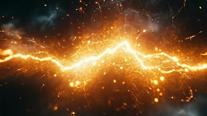 Canvas Print - Golden lightning flash creating abstract energy power spark