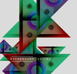 Wall Mural - Abstract geometric shapes overlap, creating vibrant colorful design. Circles, triangles, squares form modern background.