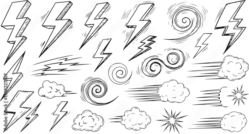 Comic Book Energy Effects Line Art | Lightning, Speed & Explosion ...
