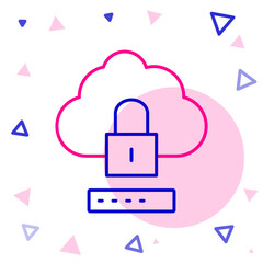 Wall Mural - Line Cloud computing lock icon isolated on white background. Security, safety, protection concept. Protection of personal data. Colorful outline concept. Vector