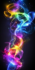 Wall Mural - Vibrant Abstract Art A Dynamic Blend of Rainbow Hues, Sparkling Stars, and Light Effects on Black