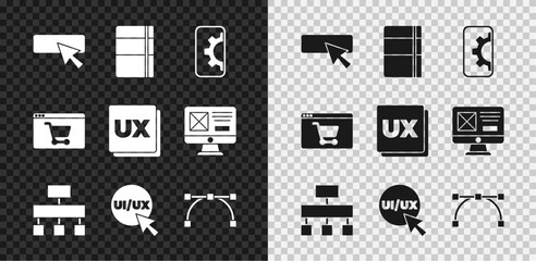 Wall Mural - Set UI or UX design, Sketchbook album, Web development, Site map, Bezier curve, Online shopping on screen and icon. Vector