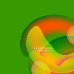Wall Mural - Abstract vibrant shapes overlap, creating dynamic colorful design. Green background provides strong contrast. Modern aesthetic.