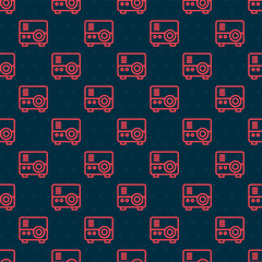Wall Mural - Red line Presentation, movie, film, media projector icon isolated seamless pattern on black background. Vector