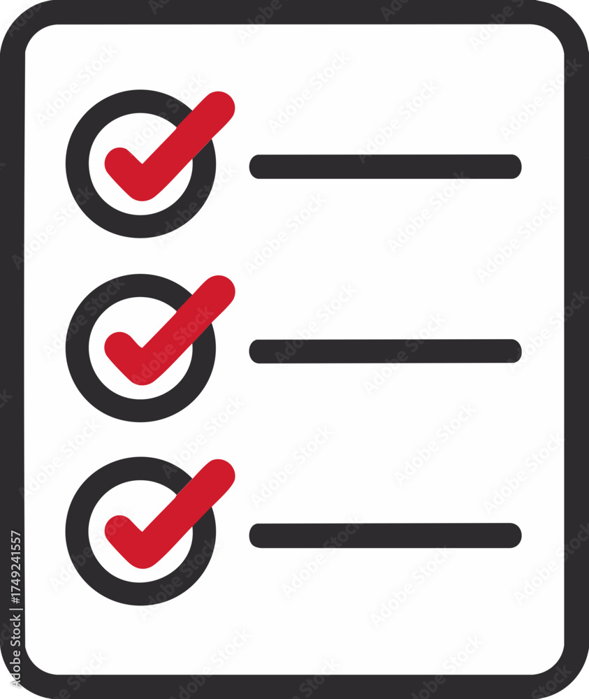 Checklist icon with three red check marks for task management and ...