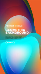 Wall Mural - Abstract geometric shapes, vibrant colors, dark background. Text overlay promotes further exploration, modern design elements.
