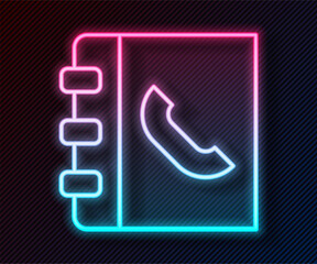 Wall Mural - Glowing neon line Phone book icon isolated on black background. Address book. Telephone directory. Vector