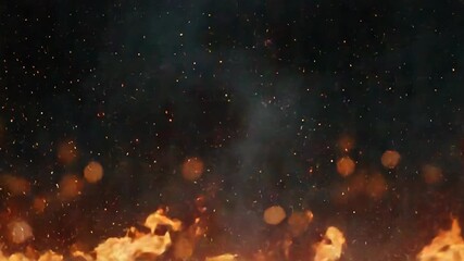 Wall Mural - Flames burning with flying sparks on dark background