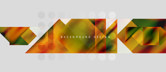Wall Mural - Abstract geometric shapes, vibrant colors, modern design. Background features orange, green, red hues with subtle white dots.
