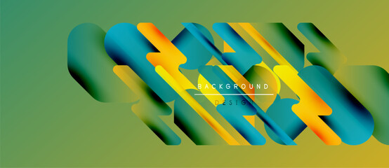 Wall Mural - Abstract geometric shapes overlap, creating dynamic visual effect. Vivid colors blend with muted green backdrop. Modern design element.
