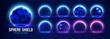 © RDVector - Medical hexagon shield and protective sphere with a 3D energy dome and force field for safety. Glowing blue bubble and abstract glass barrier with a futuristic cyber aesthetic. Science and technology.