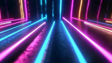 Wall Mural - Neon light lines creating a futuristic glowing tunnel