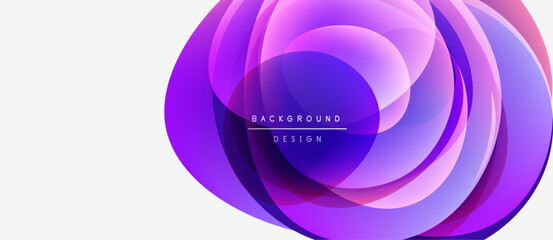 Poster - Abstract layers create vibrant circular design. Purple, blue hues blend, forming modern background element. Minimalist text present.