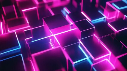 Wall Mural - Abstract glowing neon pink blue cubes technology background