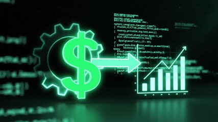 Financial technology concept dollar sign chart gear and programming code