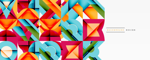 Wall Mural - Abstract geometric pattern. Colorful triangles, squares create modern design. Bright hues, clean lines offer visual interest.