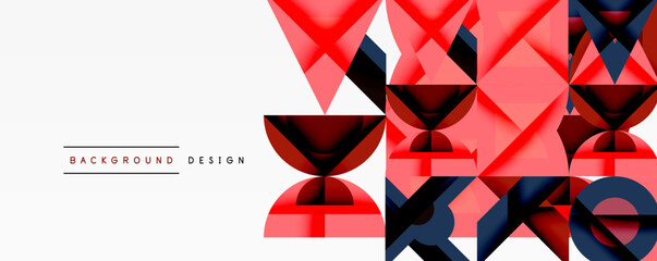 Wall Mural - Abstract geometric shapes, red, navy, white. Modern design elements create dynamic visual texture. Minimalist composition.
