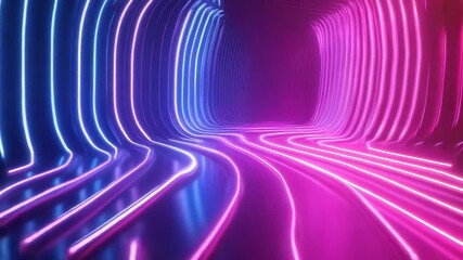 Wall Mural - Glowing neon lines creating futuristic cyber tunnel background