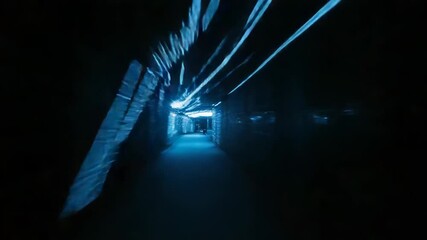 Wall Mural - Blue light speed motion blur in futuristic tunnel