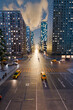 © Westend61 - Aerial 3d view of urban intersection at night with city lights