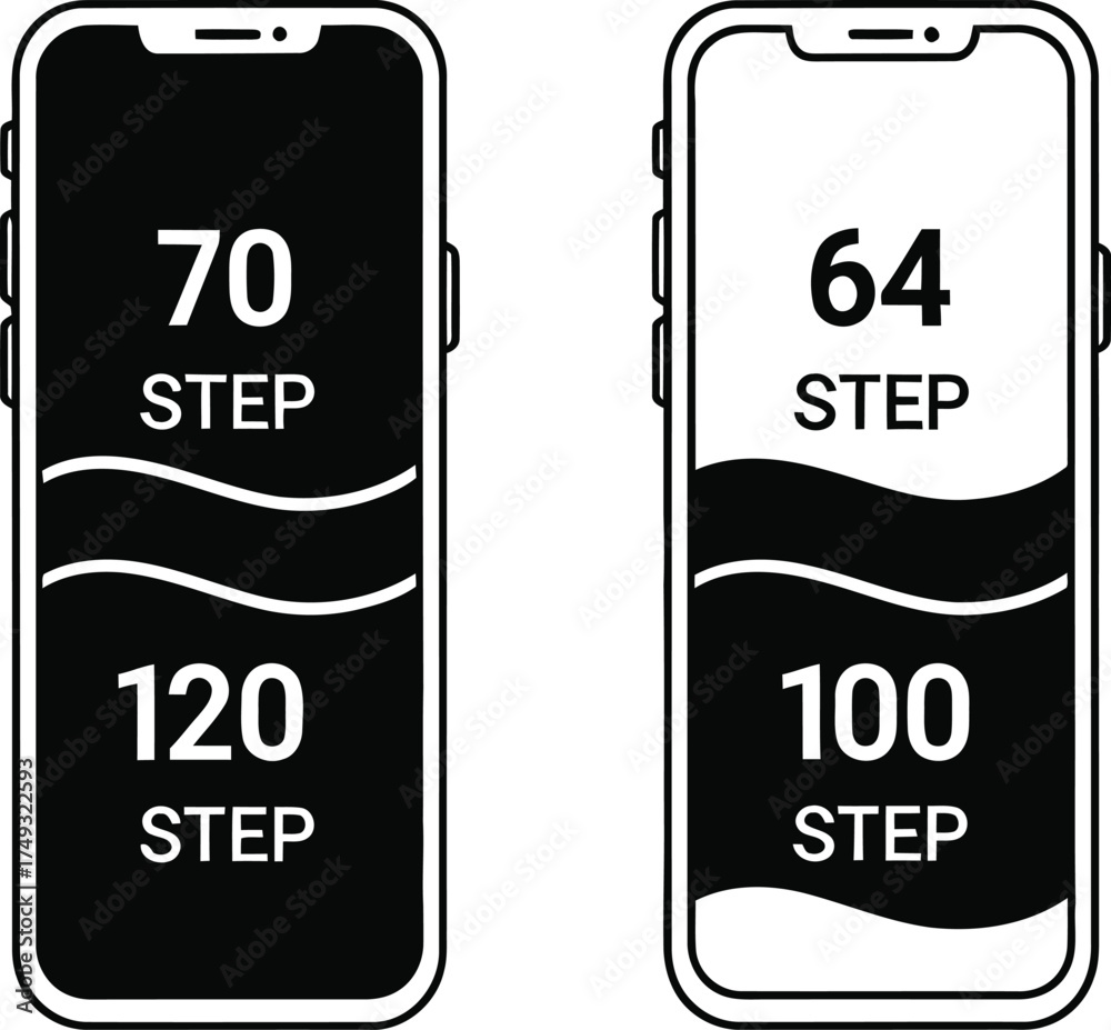 Two smartphone screens displaying step counts and battery levels in a ...