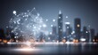 © Chatchanan - Global connectivity through technology urban skyline data visualization at night digital art futuristic environment