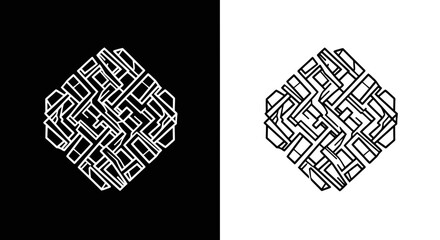 Wall Mural - Abstract geometric pattern in a diamond shape with a complex maze like structure silhouette