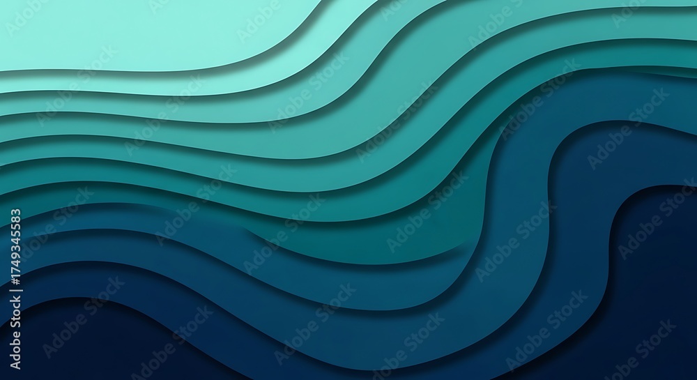 Abstract background with layered wavy shapes in shades of blue and ...