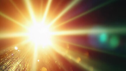 Wall Mural - Golden sunburst radiating light beams onto glittering bokeh