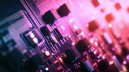 Wall Mural - Circuit board technology illuminating with vibrant pink and blue light