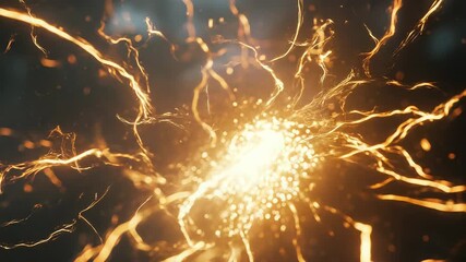Wall Mural - Golden energy stream abstract with electric sparks