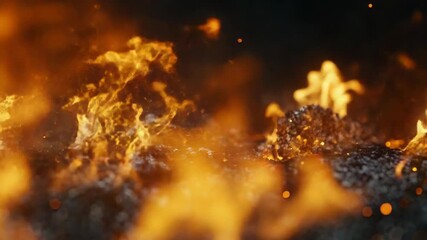 Wall Mural - Fiery flames burning with scattered glowing sparks