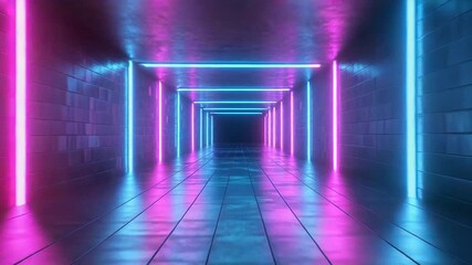 Wall Mural - Abstract glowing neon light tunnel creating futuristic path