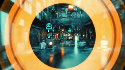 Wall Mural - Technology portal opening in a dark futuristic city