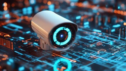 Wall Mural - Security camera monitoring digital system on circuit board