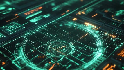 Wall Mural - Futuristic data processing on a glowing circuit board