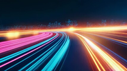 Wall Mural - Digital information speed movement on urban night highway
