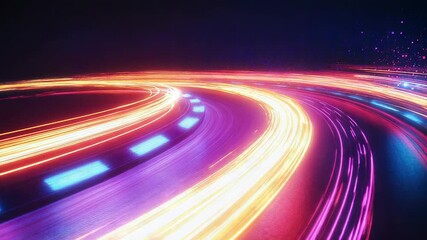 Wall Mural - Speeding light trails creating abstract futuristic curve road